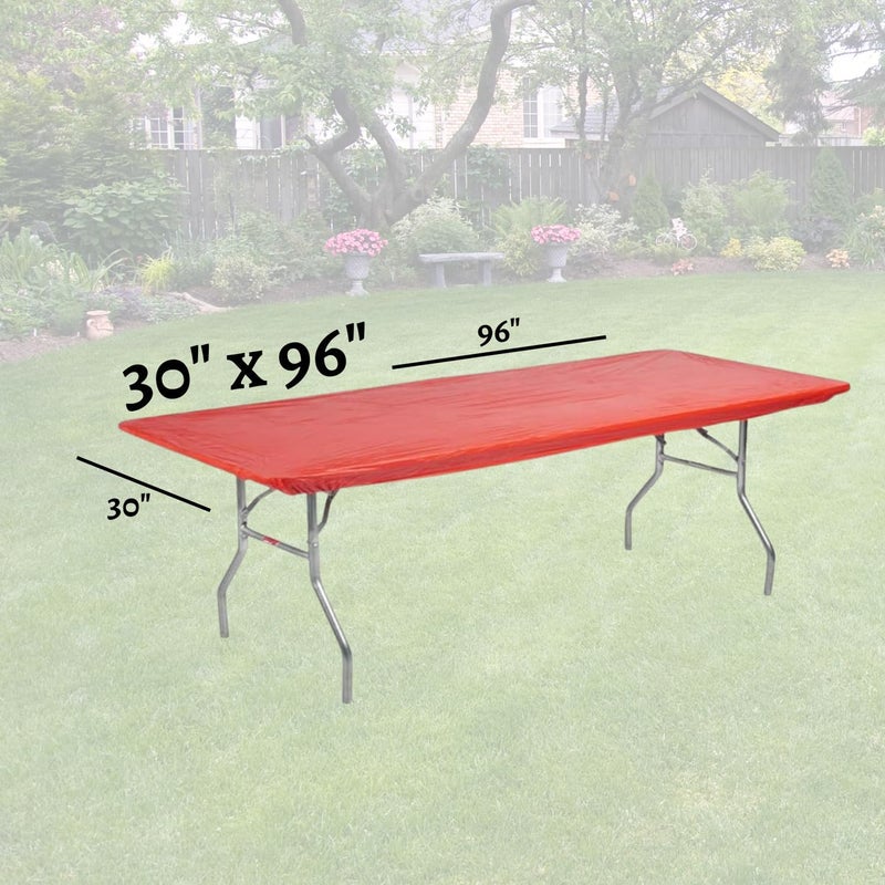 Kwik-Covers 8' Rectangle Plastic Table Covers 30" x 96", Bundle of 5 (Real Red) - Image 3